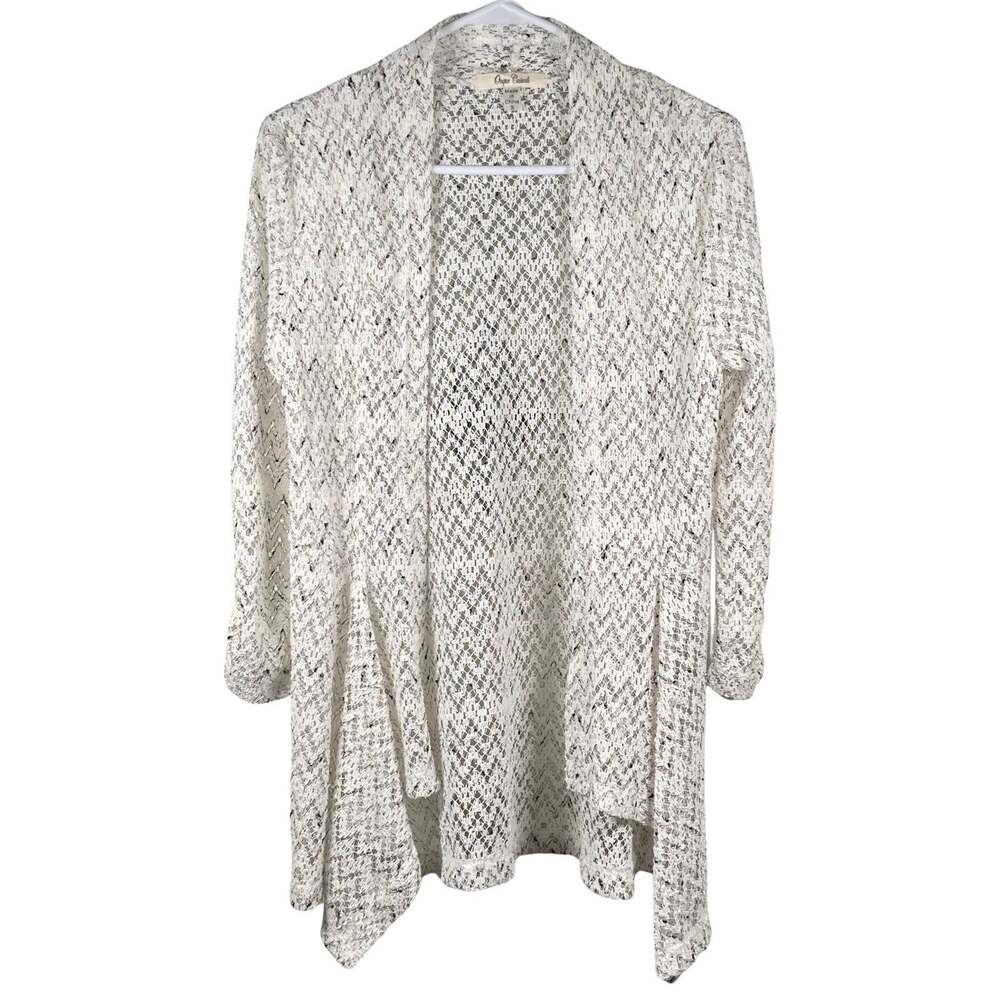 Onque Casuals Open Front Cardigan Womens Size Small White Knit Long Sleeve